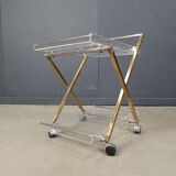 Vintage lucite and brass trolley, 1970s