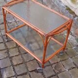 1950s rattan rolling trolley