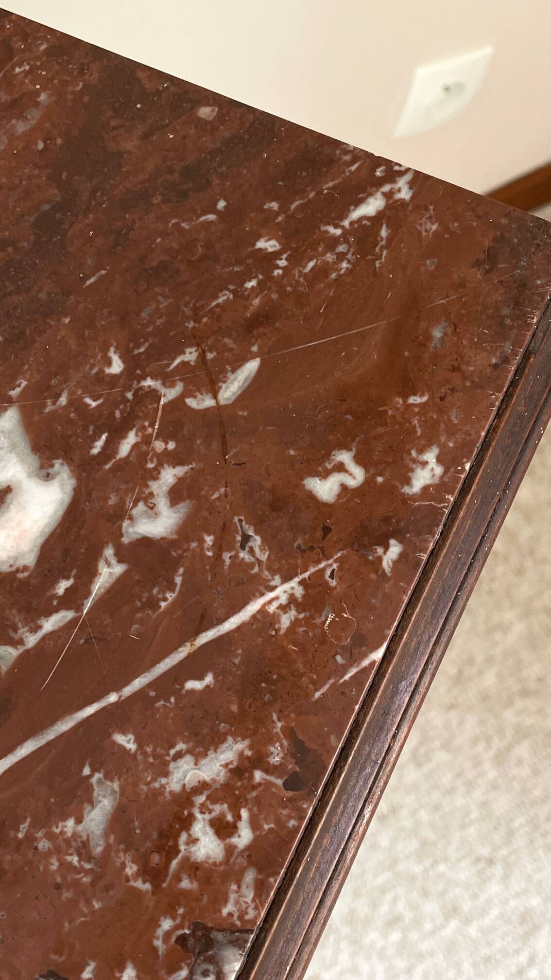 Antique bedside table in wood and marble