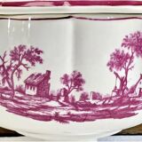 Antique large Gien vegetable soup tureen, pink landscape model, 1938/1960