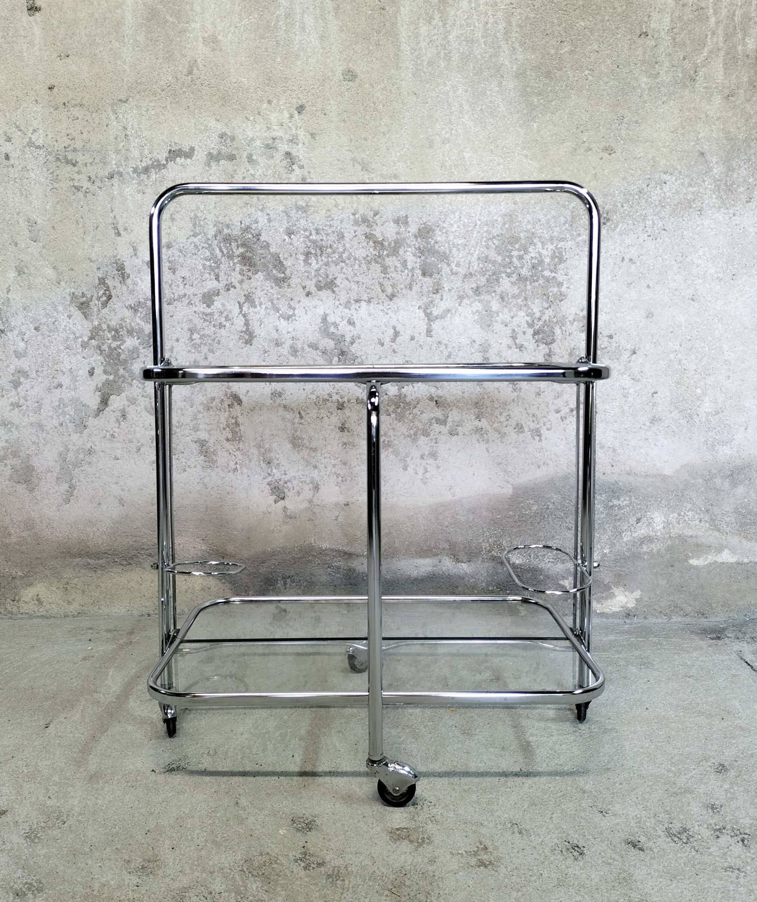 Desserte pliante chrome et verre années 70