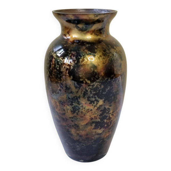 Vase en verre églomisé signé, France vers 1980