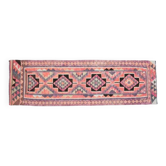 1970s Vintage Turkish Handmade Wool & Cotton Pink Runner Rug 101x318