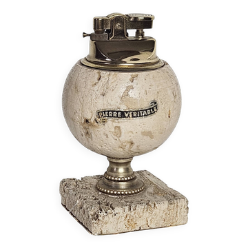 Briquet de table sphérique en travertin véritable – Italie, circa 1970
