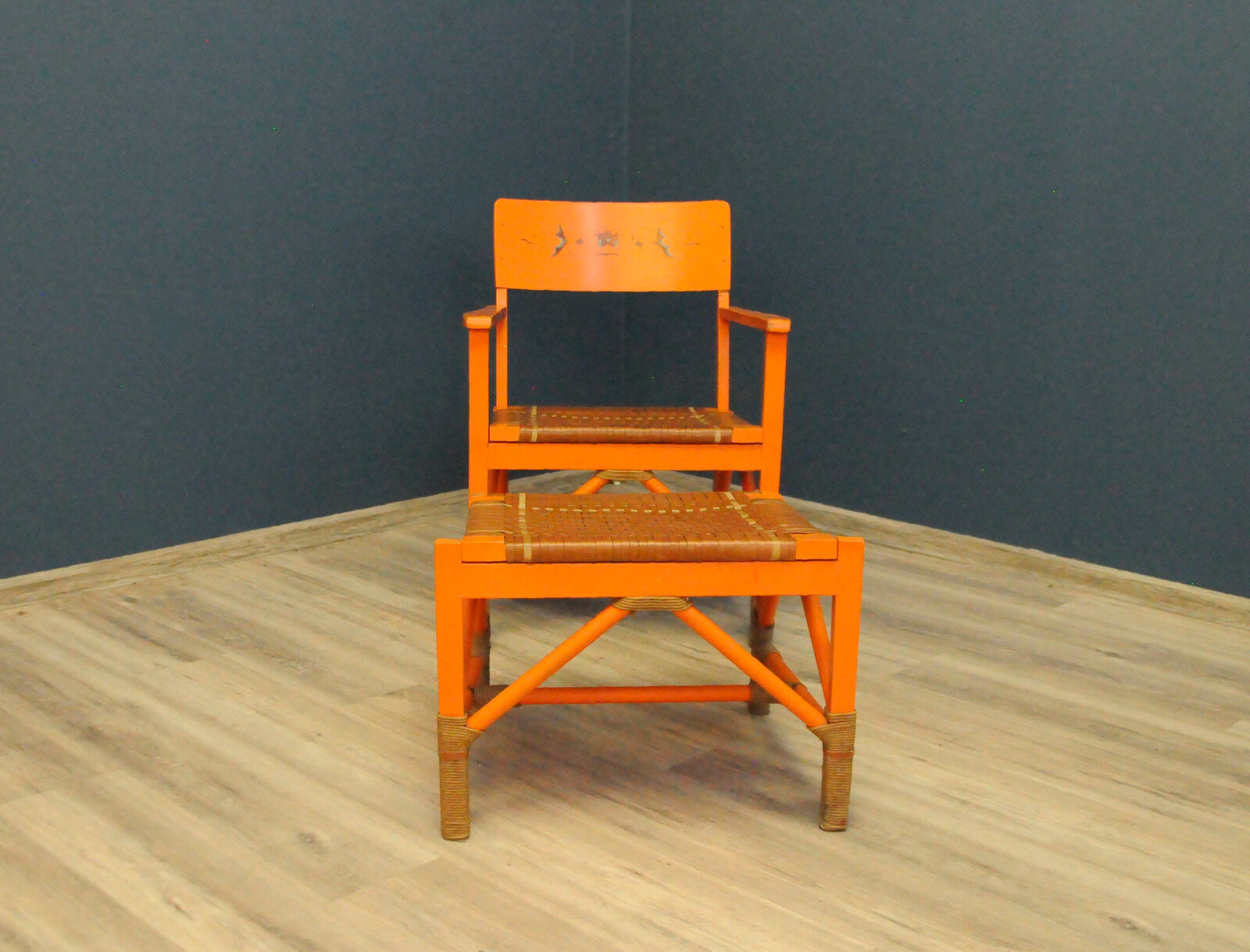Scandinavian folklore armchair with footrest