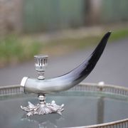 Candle holder signed Alice Joly, horn and silver metal candle holder, candle holder, interior decoration