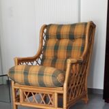 Vintage bamboo and rattan tartan armchair