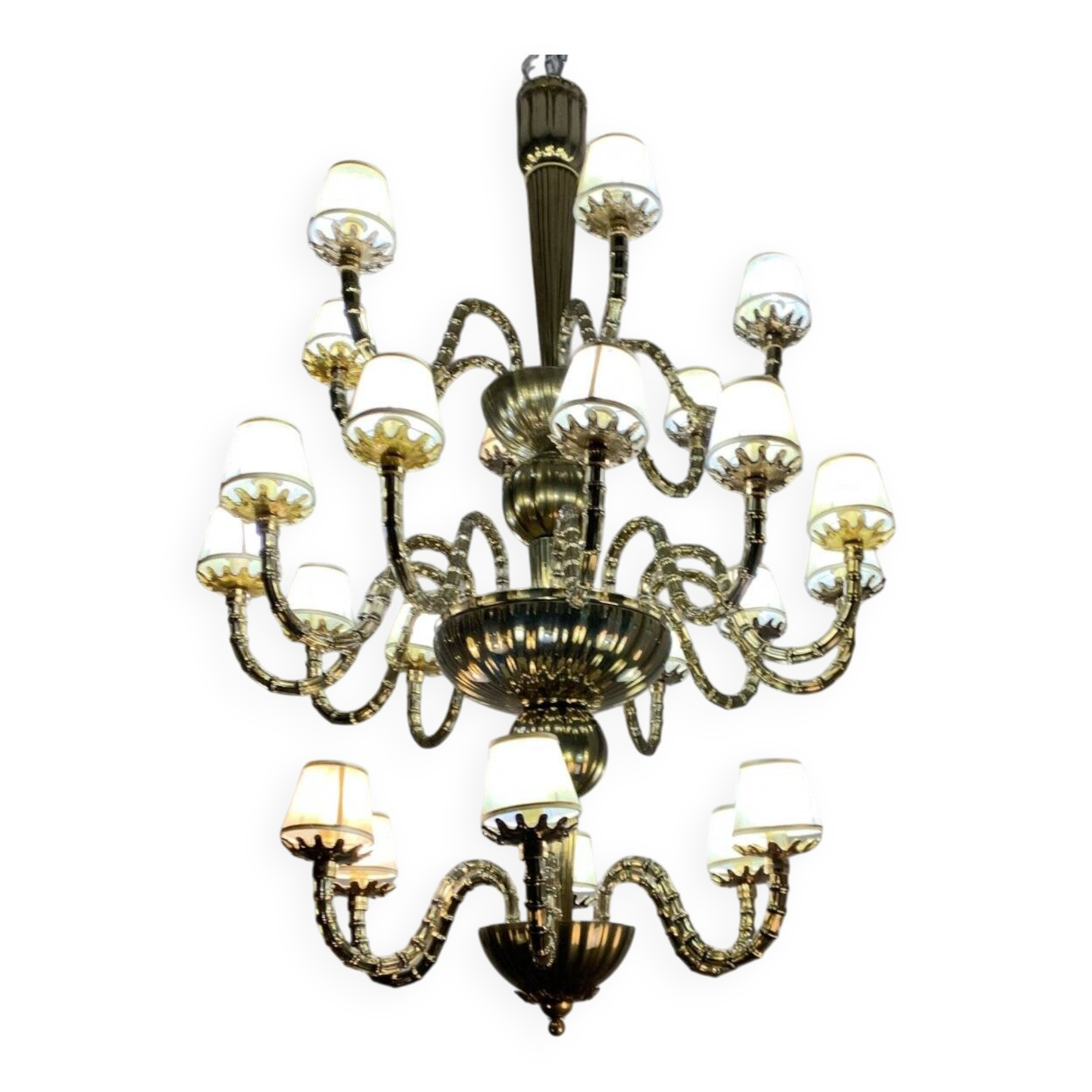 Venetian chandelier in gilded Murano glass, circa 1980