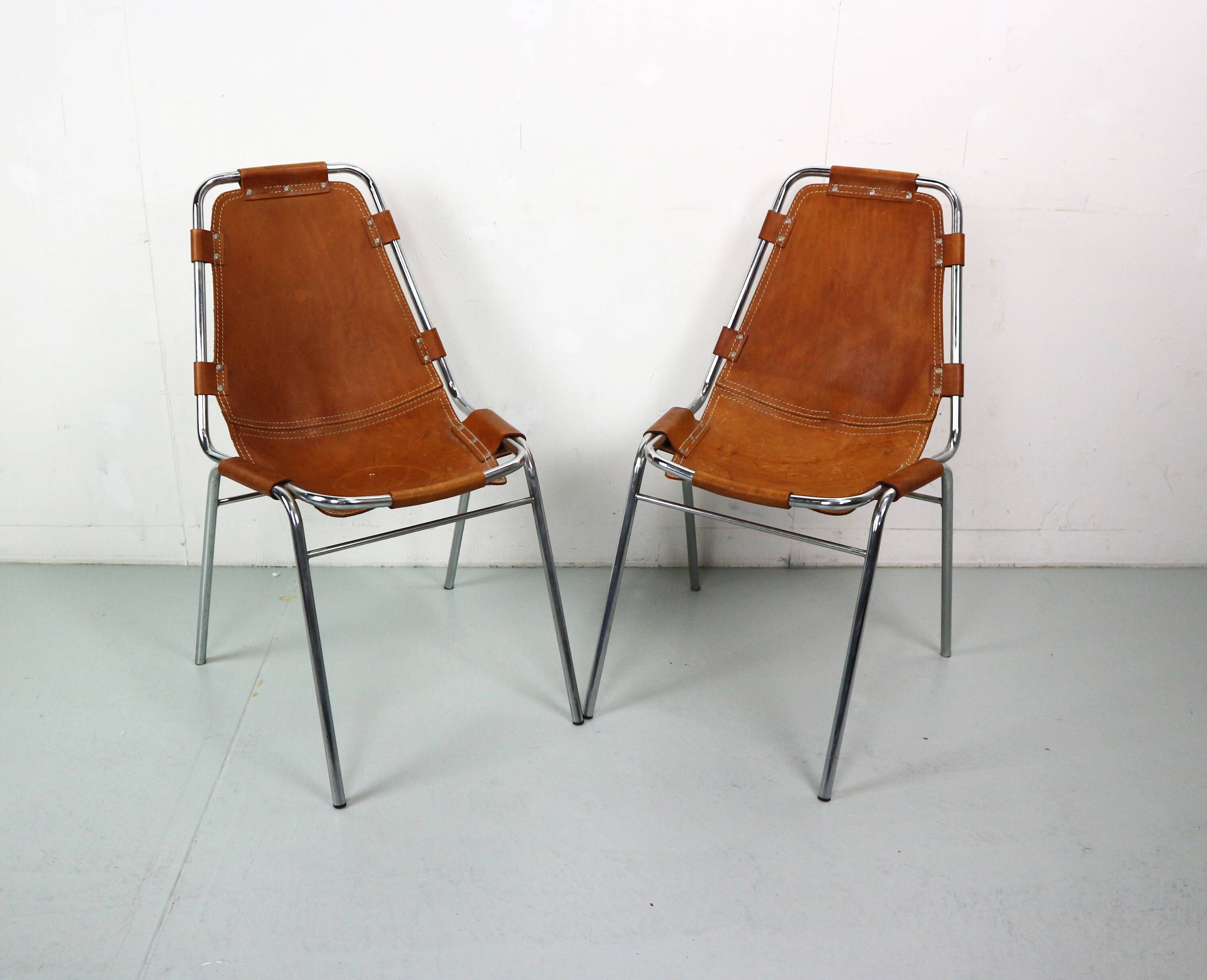 Dalvera  "Les Arc" Set of 2 Original Leather side chairs, 1960