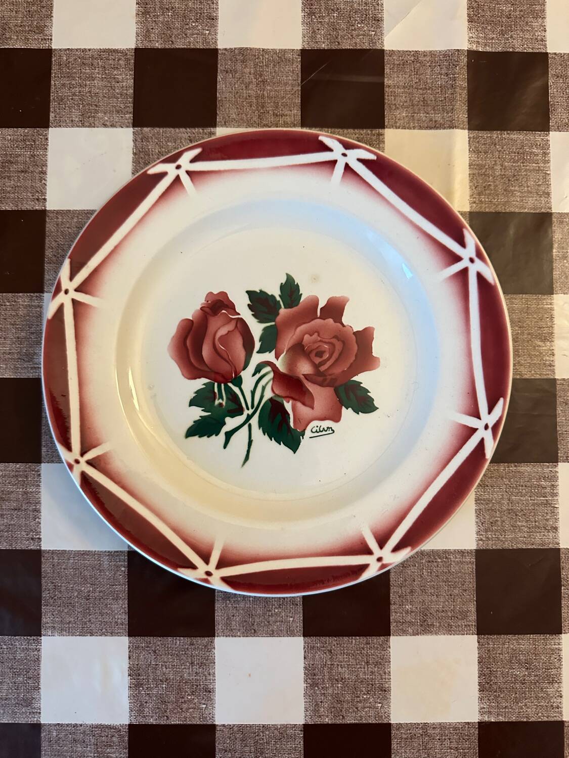 Vintage Cibon Digoin Sarreguemines France Decorative Plate with Rose M
