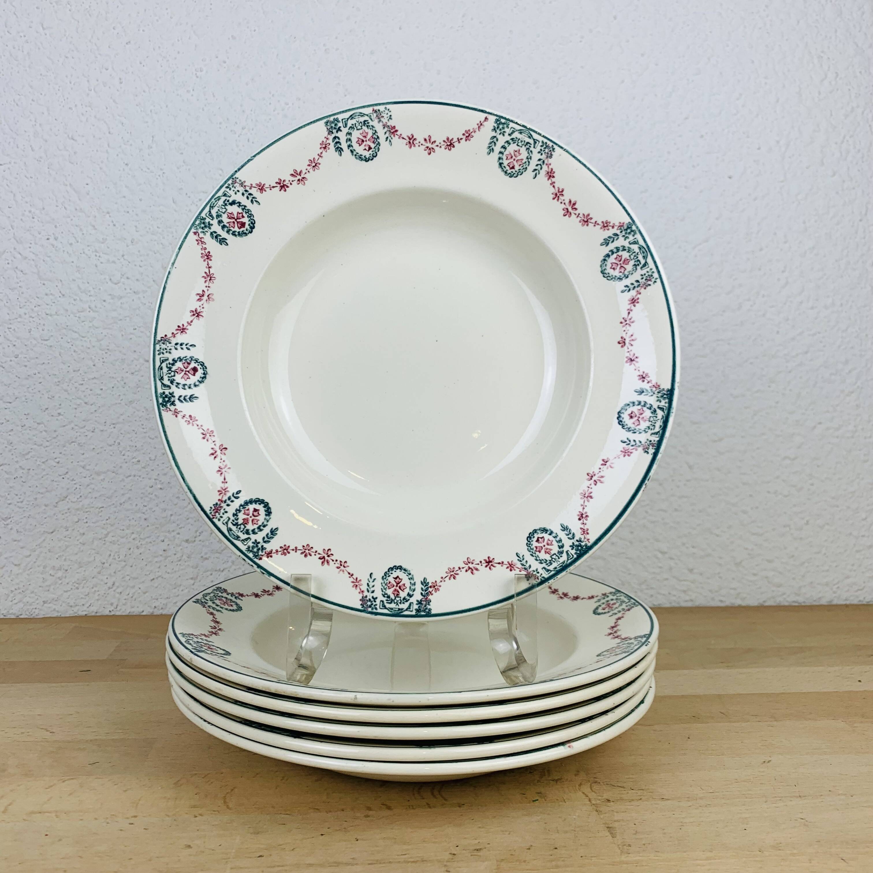 6 Longwy iron earth soup plates