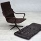 Fauteuil pivotant scandinave des années 1970, en cuir patchwork d'origine.