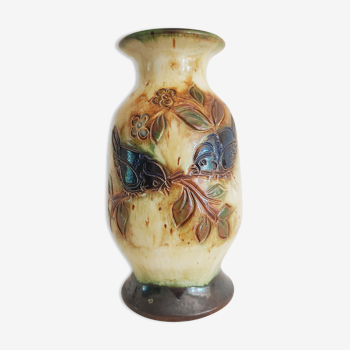 Vintage vase with sandstone birds signed Biran