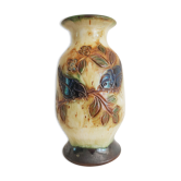 Vase vintage aux oiseaux en grès signé Biran