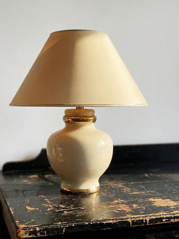 Lampe en faïence craquelée Le Dauphin ''Dynastie'' Panama vintage années 80-90