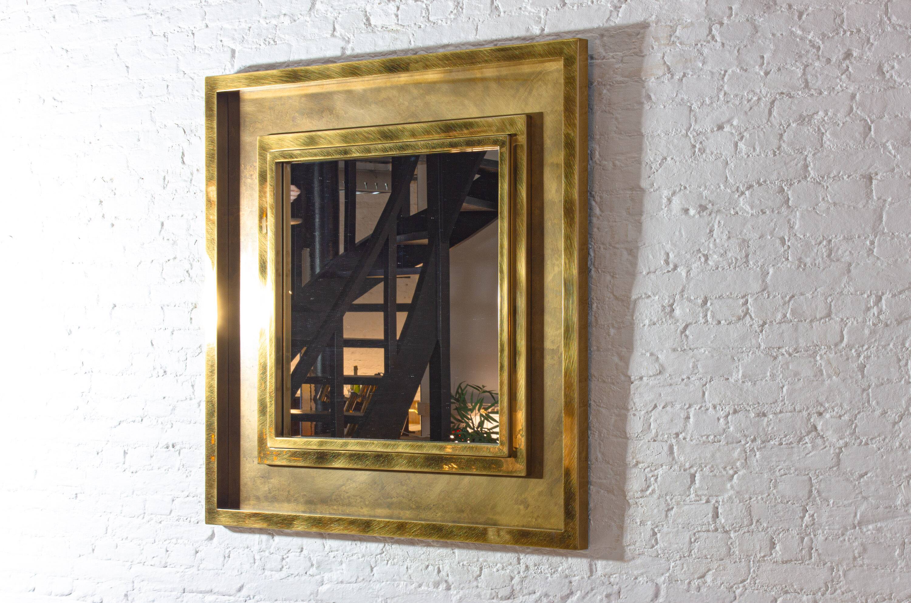 Large brass etched Regency mirror by Belgochrom, 1970s