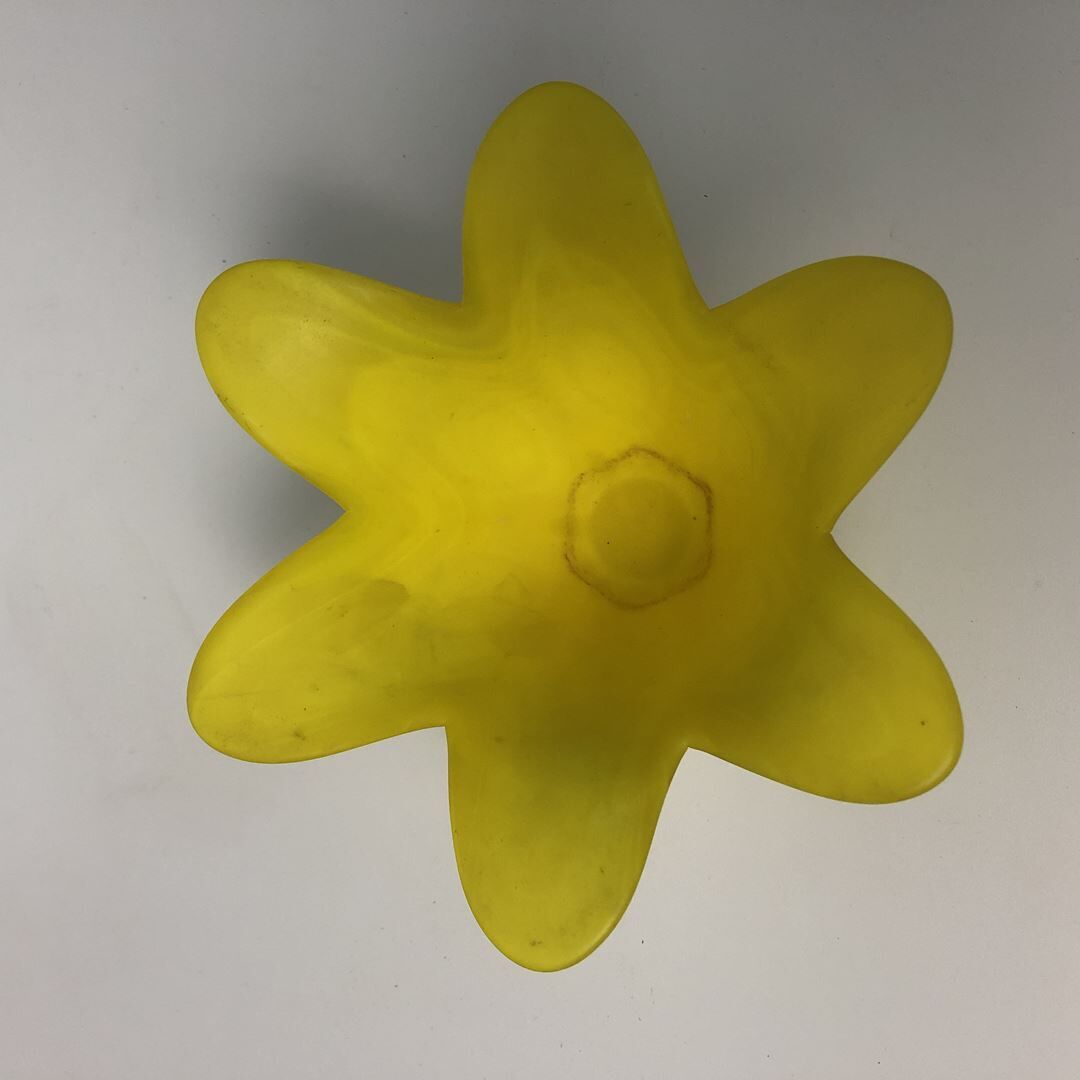 Small vase made of yellow glass paste, tulip shape blooms