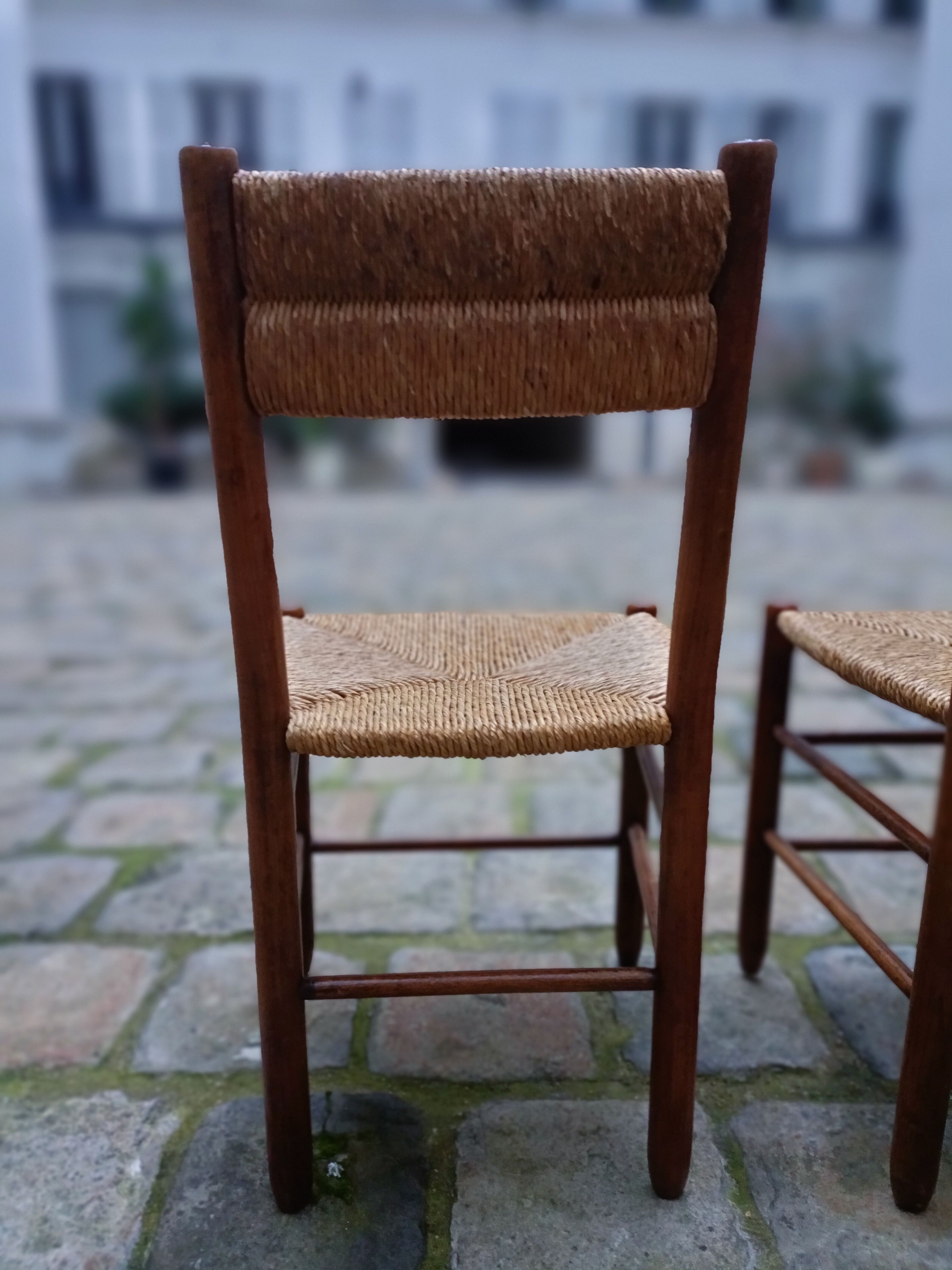 4 chairs wood and straw, 50