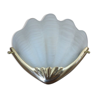 Wall lamp " shell " Art Deco brass and frosted glass 70s