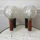 Pair of wall sconces balls in blown glass, metal and teak style 50s
