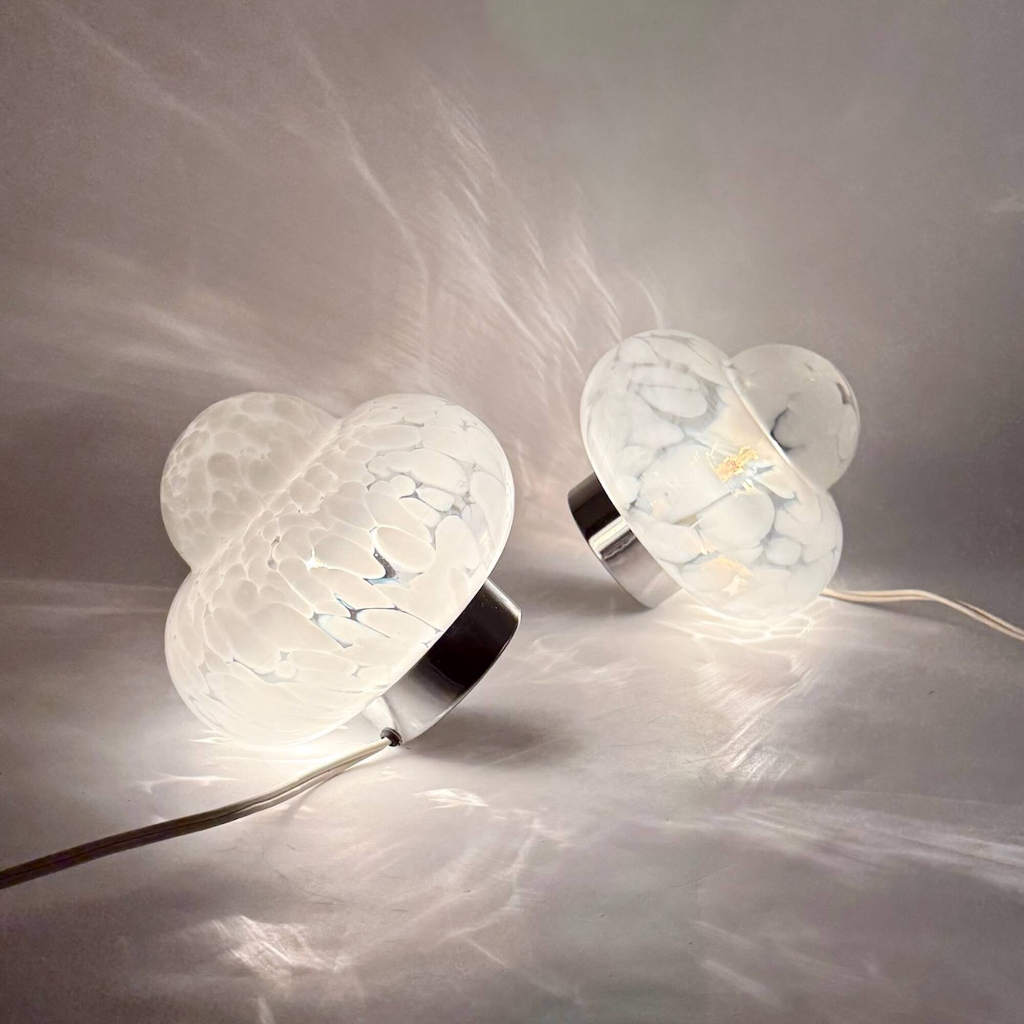 Pair of 1960s UFO Table Lamps with Marbled Glass Lampshade