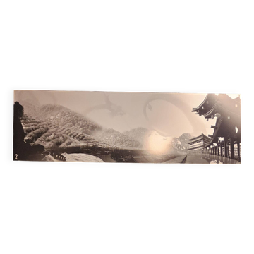 Large black and white artworks / photo collage (160x50) temple