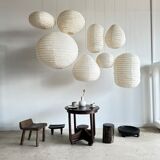 Suspension in rattan and natural japanese linen in the shape of a drop
