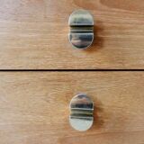 Pair of mid-century brown teak bedside tables, set of 2, 2 drawers.