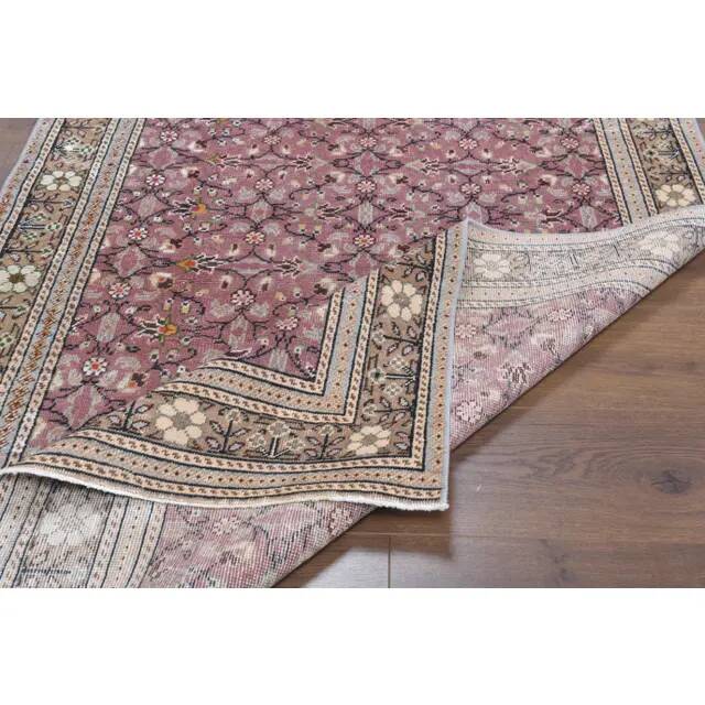 1970s Turkish Oushak Handmade Wool Cotton Pink Area Rug 112x175