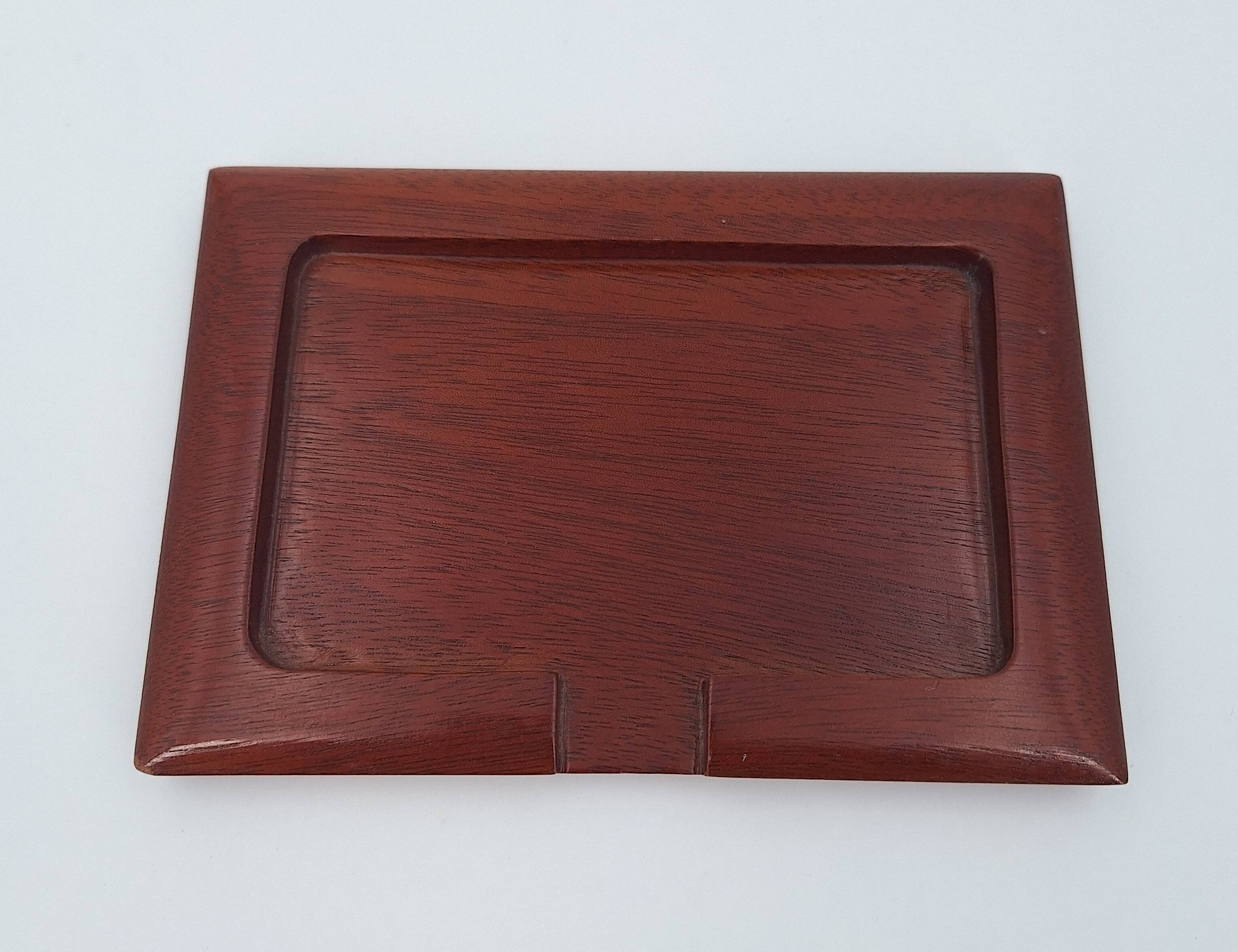Small card holder tray in hollowed solid mahogany circa 1960 (dlg Noll) C in Paris