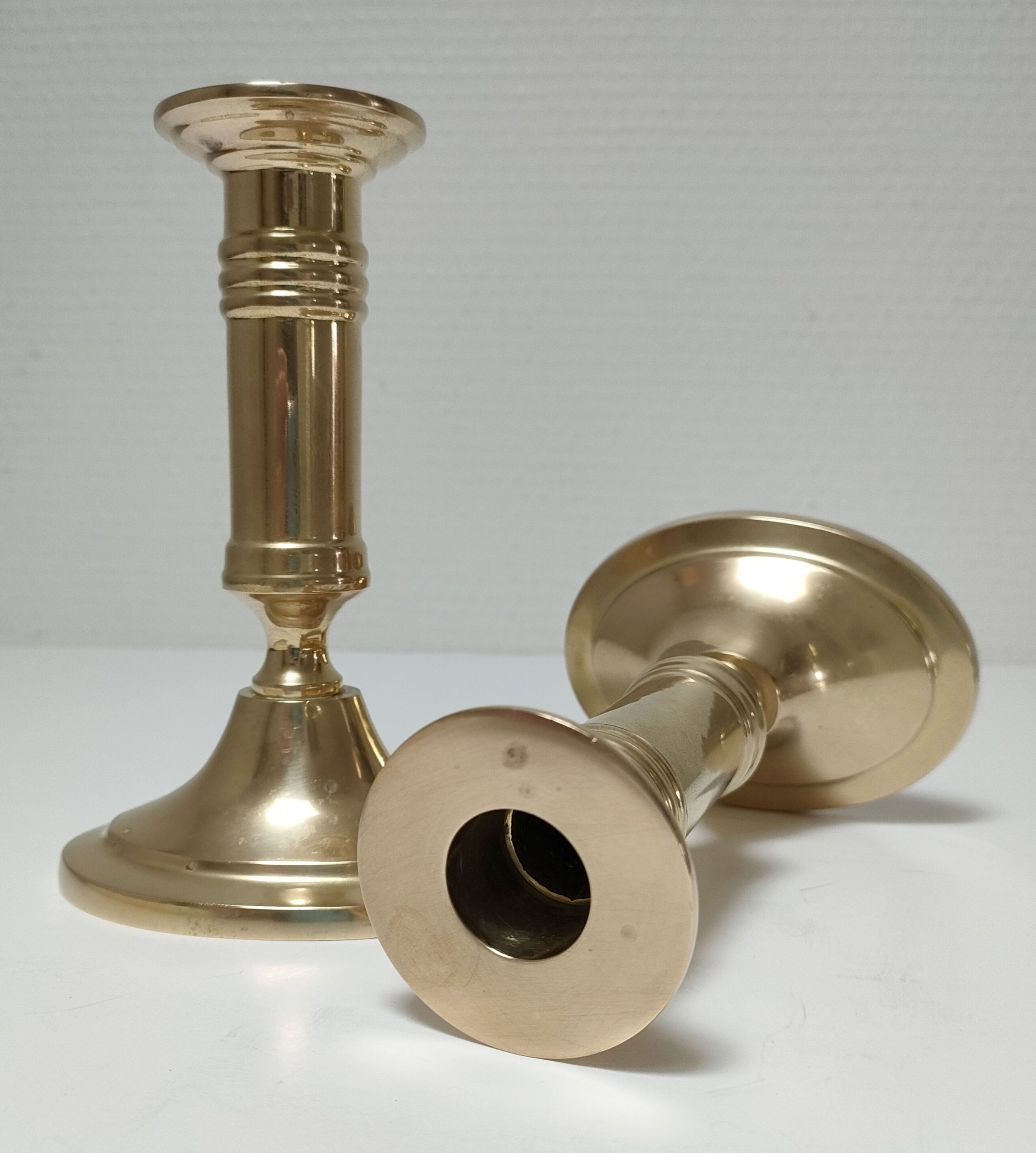 Pair of solid scandinavian danish handmade brass candle holders vintage