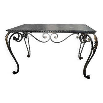 Arletty coffee table in wrought iron and sea green marble.