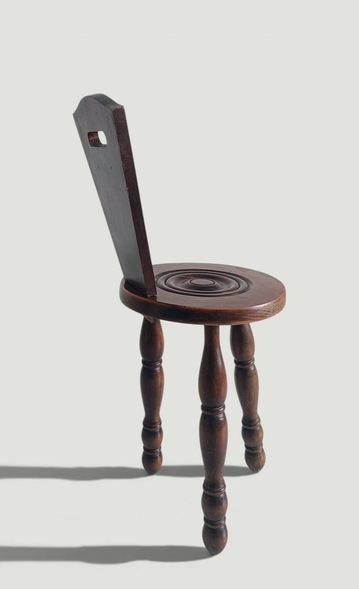Folk Art Chestnut Wood Tripod Chair, Charles Dudouyt Style, France, 1930s