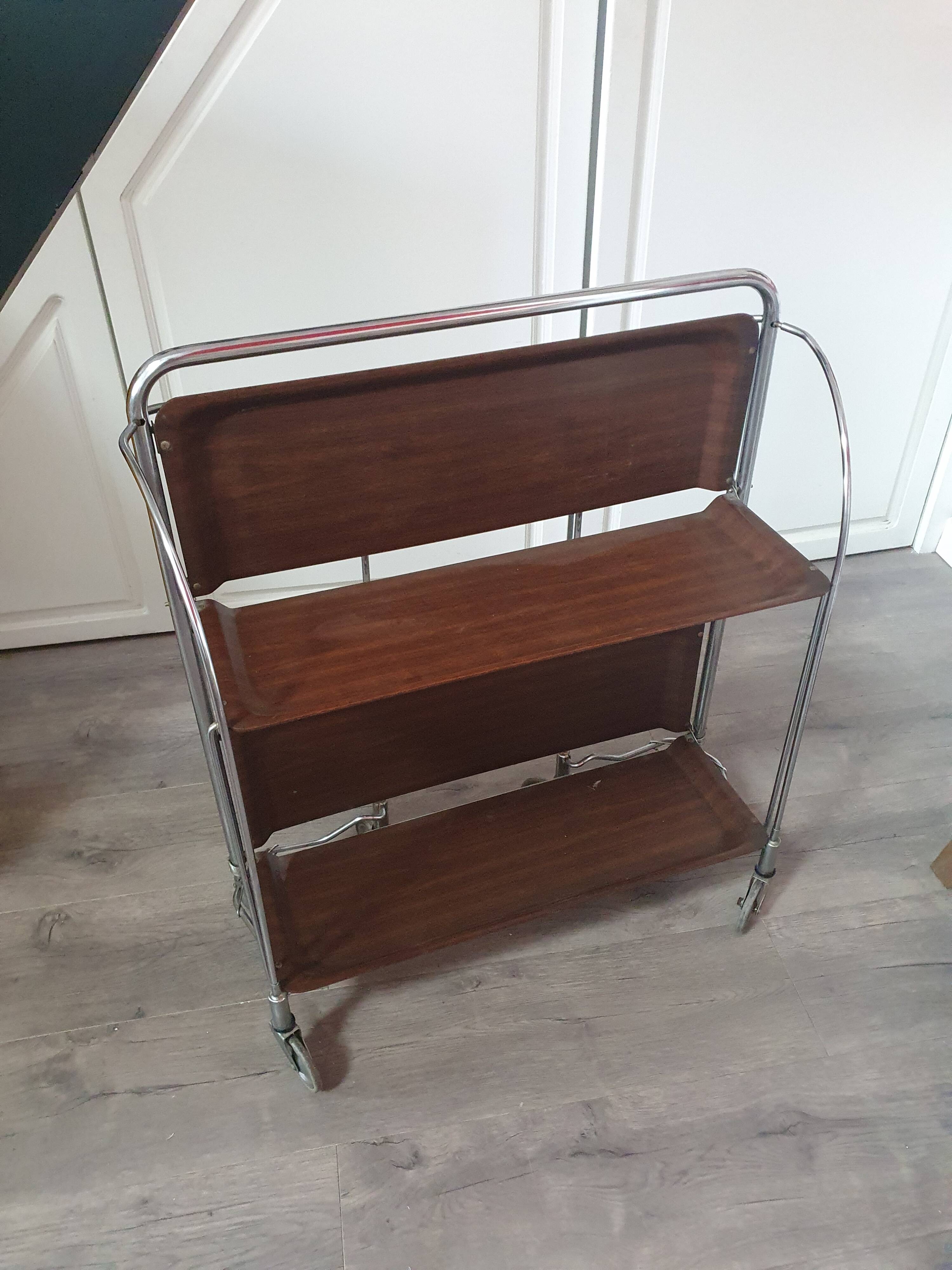 Folding table trolley on wheels from the 70s made by Bremshey Gerlinol in Germany.