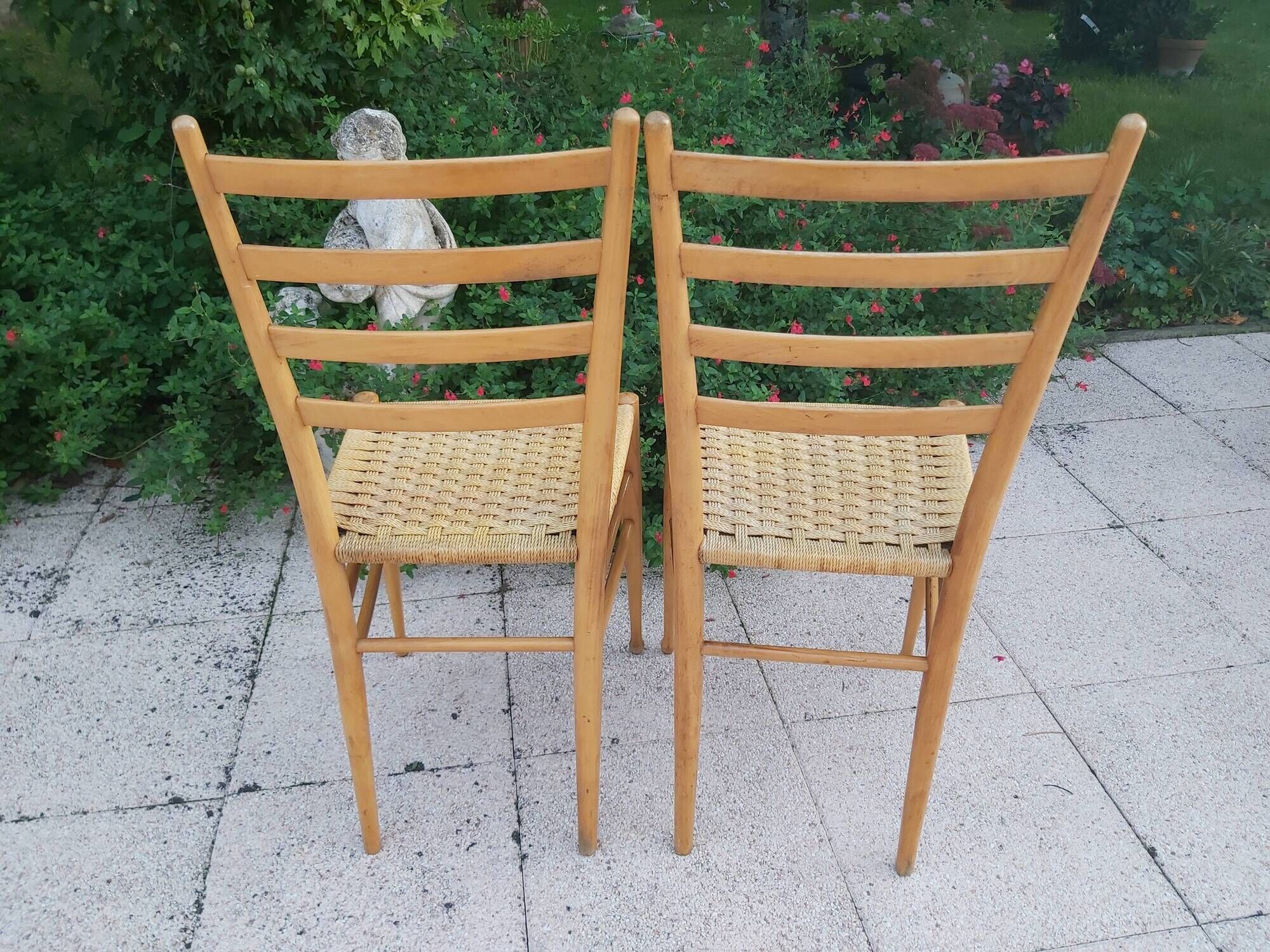 Pairs of chairs rope and wood 50s Italy