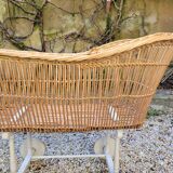 Wicker cradle on wheels, late 19th century