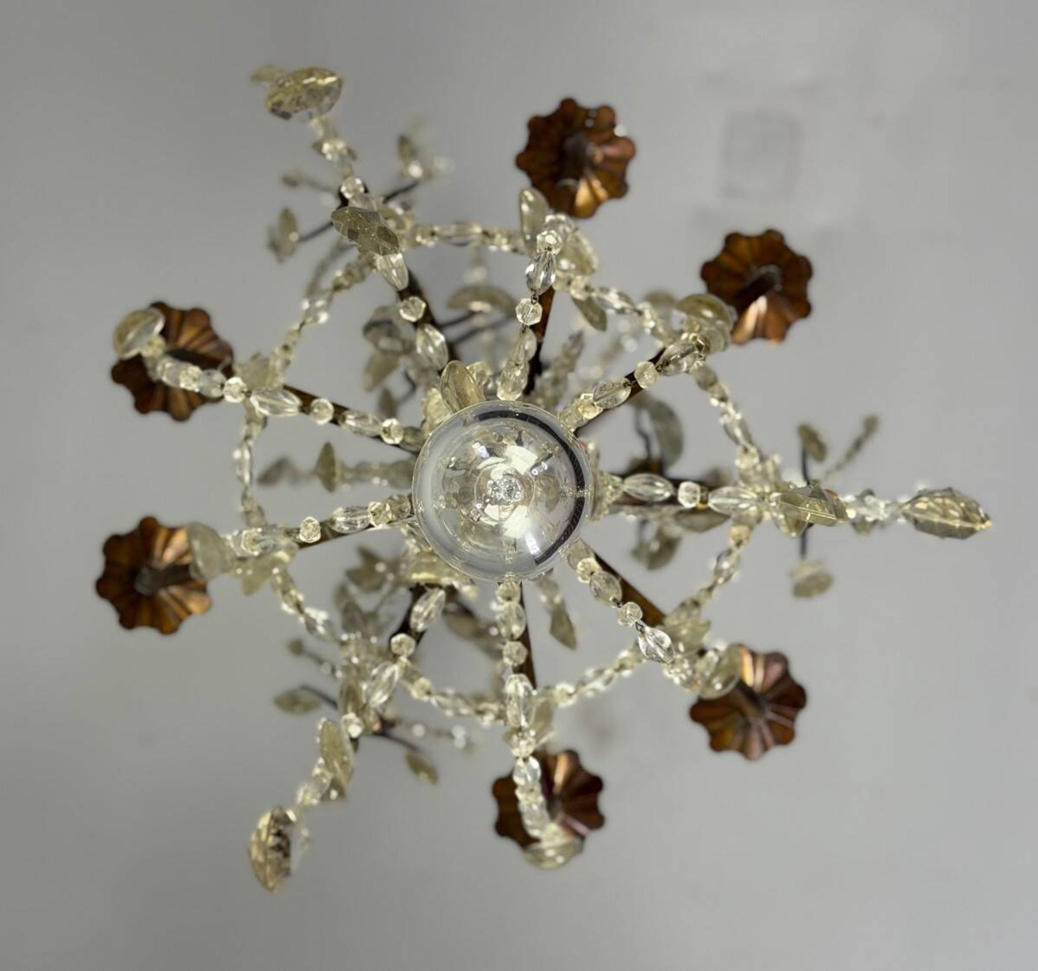 Bronze cage chandelier adorned with crystal drops, circa 1880