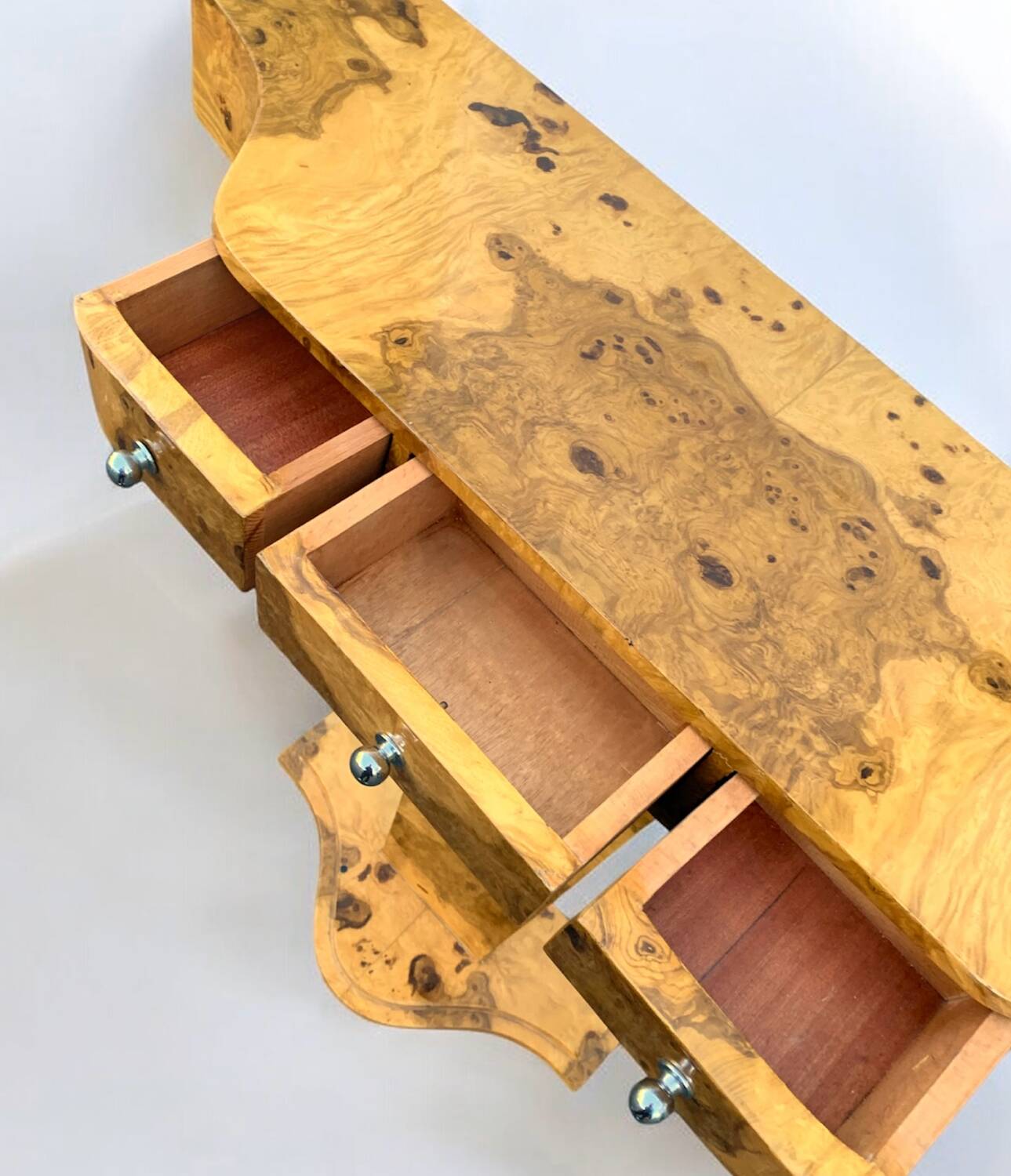 Magnificent Art Deco Elm Burl Console