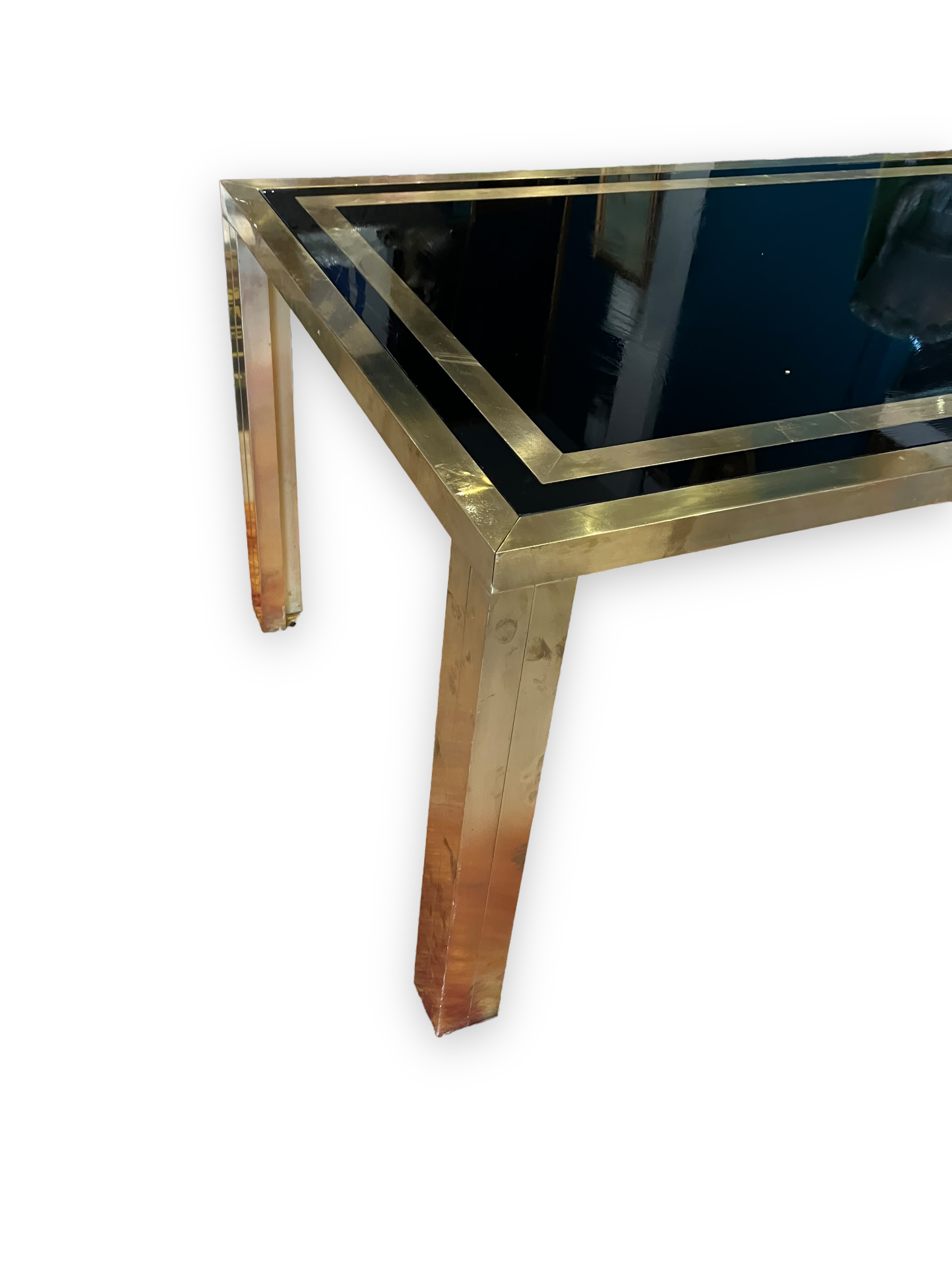 Coffee table in gilded brass and black glass by Studio Mercier for Liwan's
