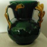 Earthenware vase with 3 handles of Vallauris oak leaves, 1950s vintage
