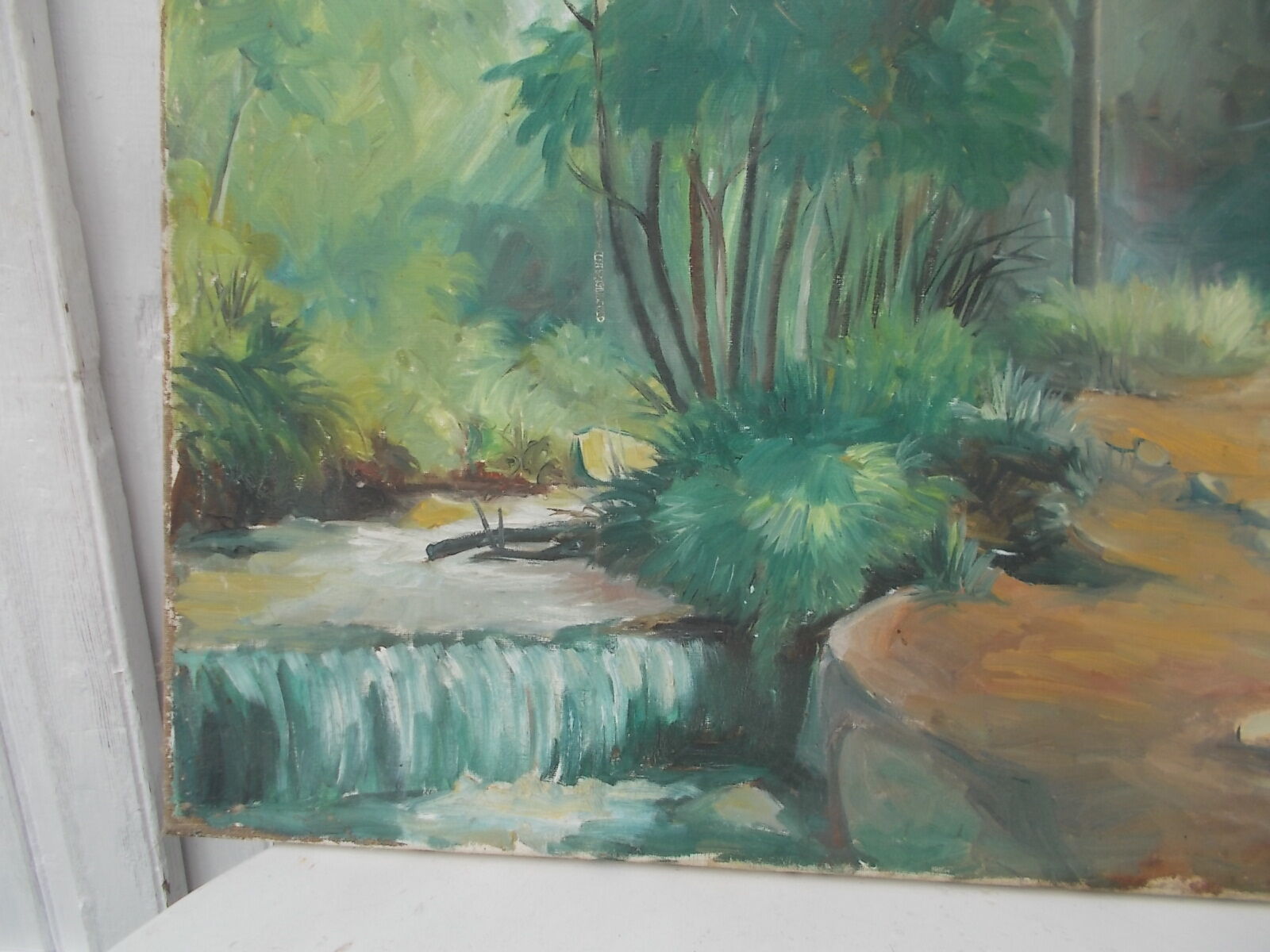 Painting landscape oil on canvas river 55 X 38cm