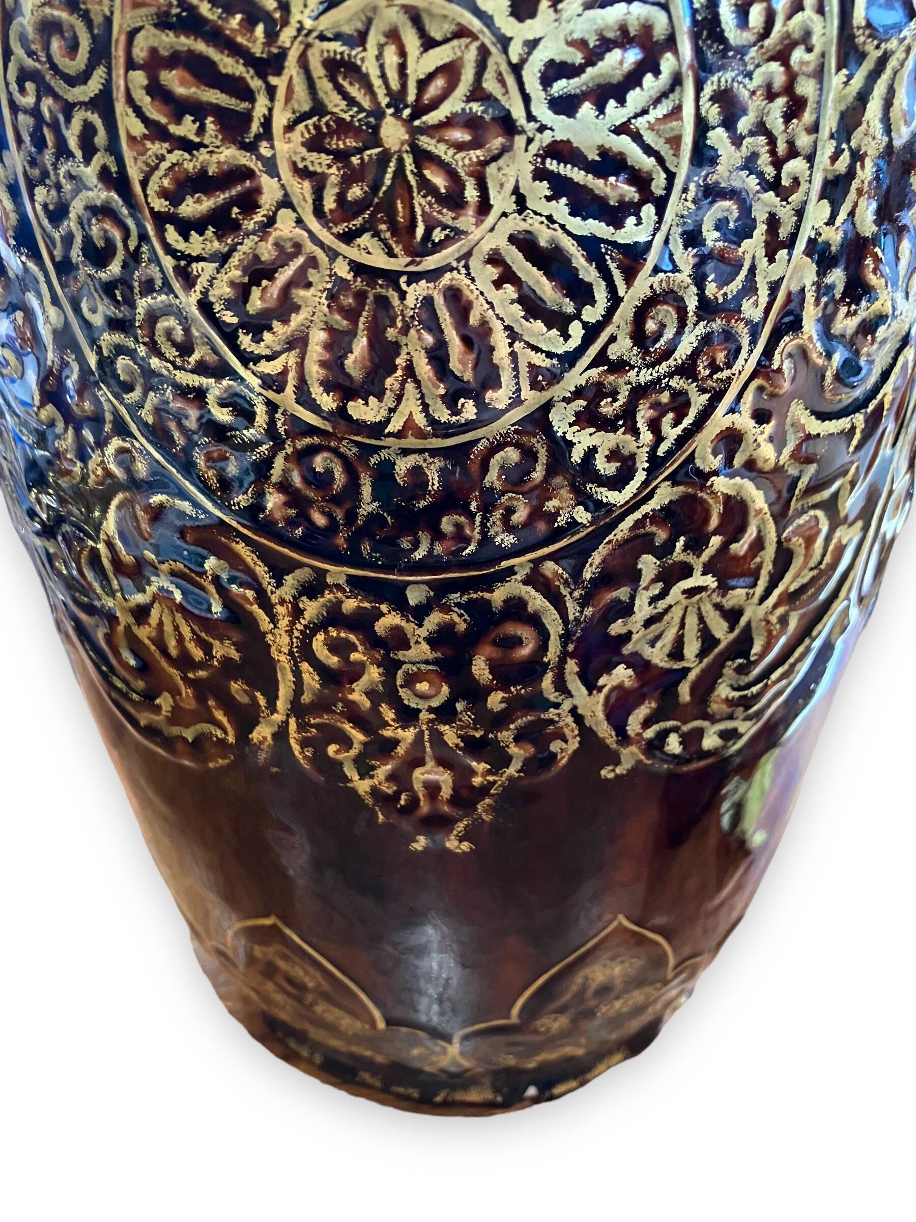 Important Longchamp Griffon vase in golden ceramic