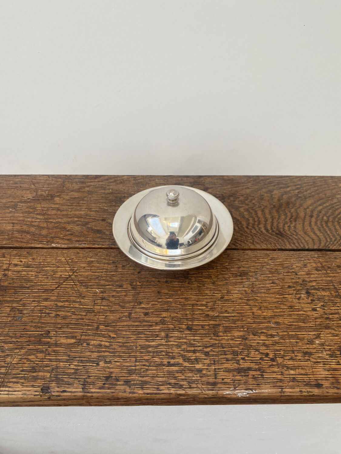 Silver metal butter dish