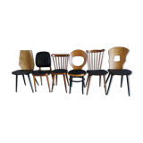 Suite de 6 chaises Bistrot Baumann dépareillées vintage