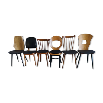 Suite de 6 chaises Bistrot Baumann dépareillées vintage