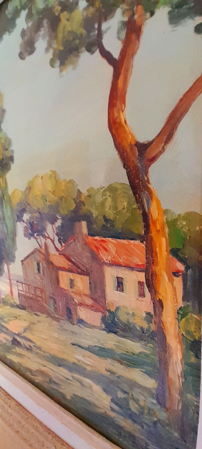 Oil on canvas signed, farmhouse Provençal seaside