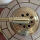 Swan neck lamp. Brass lampshade with mother-of-pearl leaf patterns.