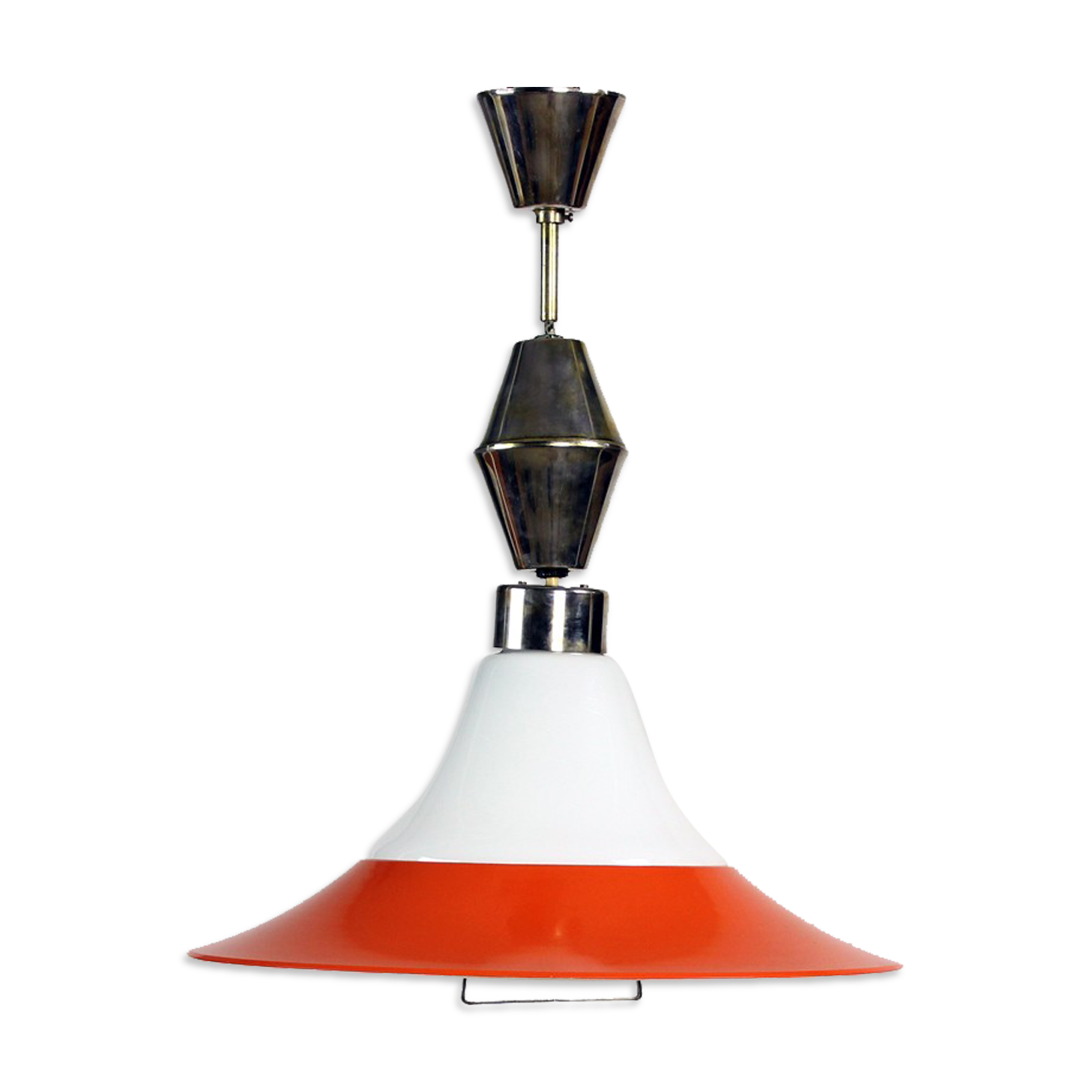 Midcentury ceiling pull down light in white opaine & brass, Czechoslovakia 1960s