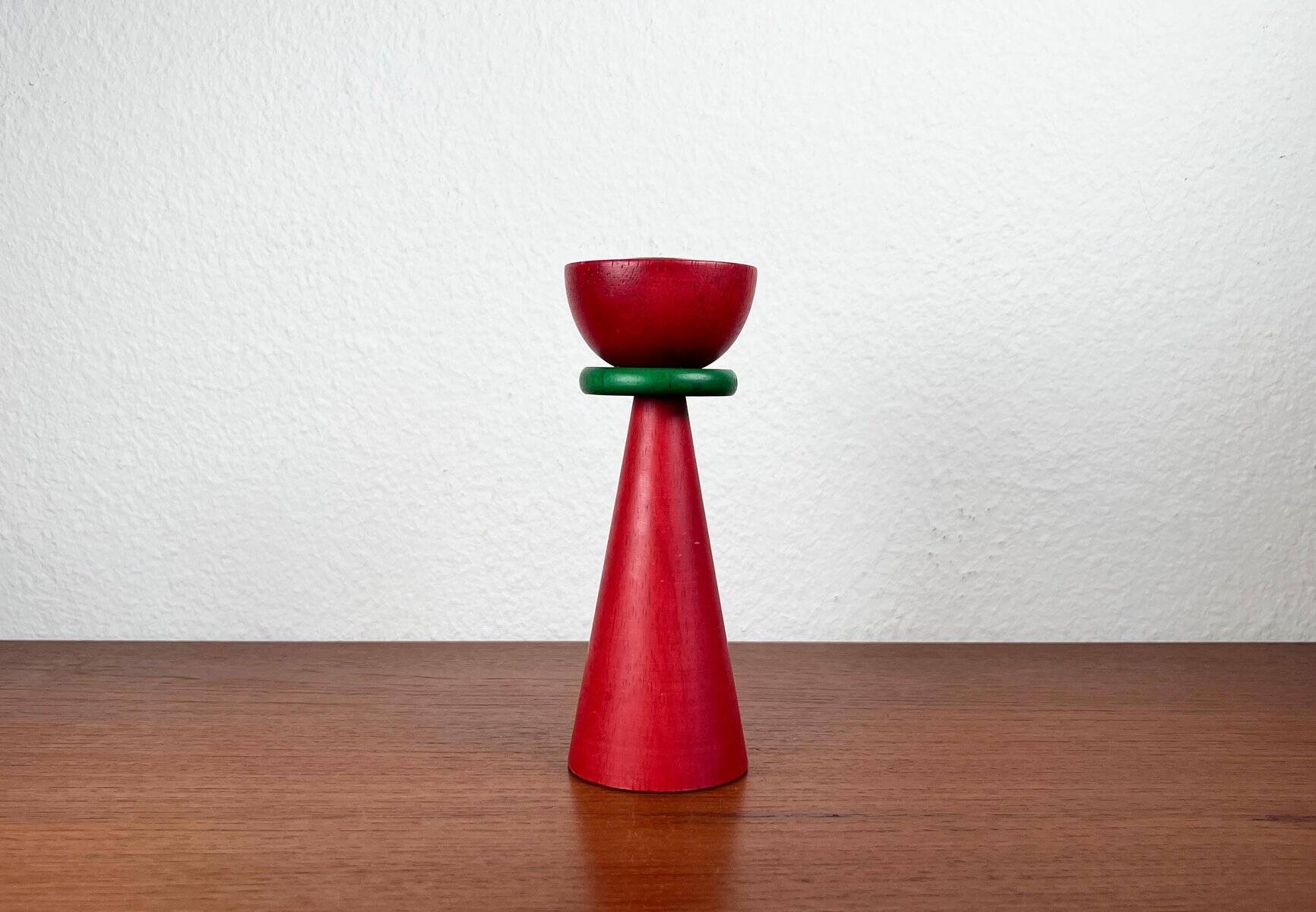 Vintage postmodern wooden candlestick, 1970s