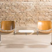 Waiting room bench, with 2 seats and a shelf, signed Castelli